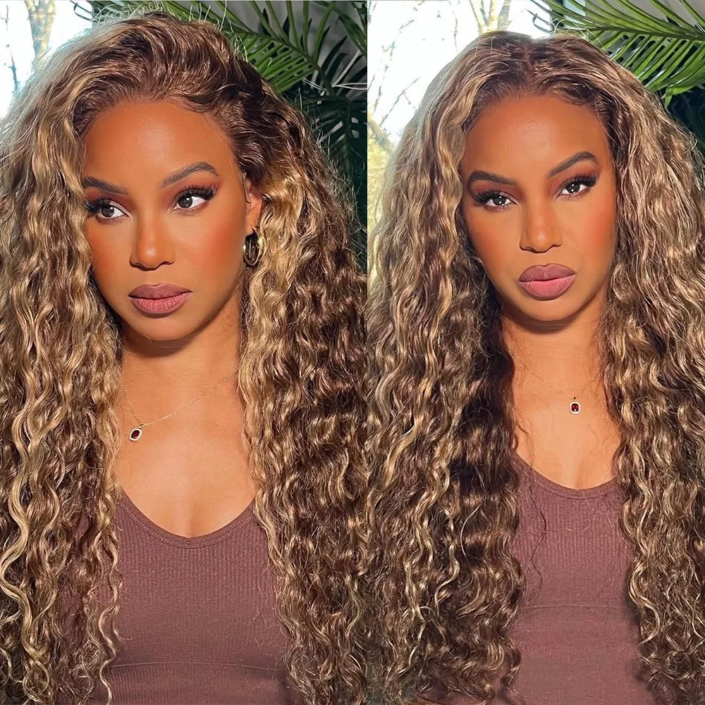 200% الكثافة 13x4 تسليط الضوء على أومبير HD الدانتيل شعر مستعار أمامي شعر الإنسان العسل شقراء موجة عميقة الدانتيل الجبهة الباروكات 4/27 الشعر البشري