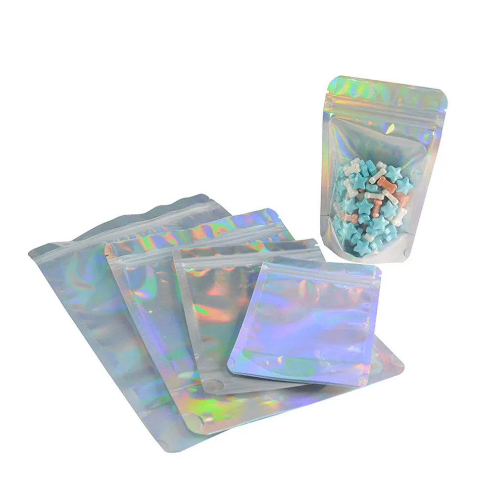 1g 3.5g 14g 28g 1 Pound Laser Rainbow Smell Proof Pouch Empty Zipper Lock Snack Food Dry Herb Package 3.5 Storage Packaging Case