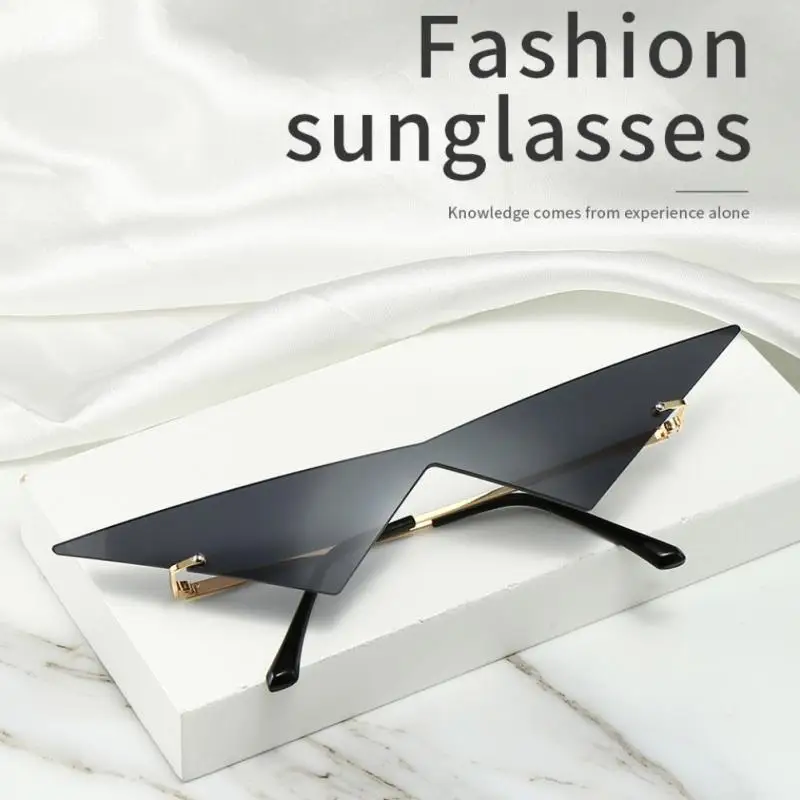 UV400 Rimless Sunglasses Oversized Cat Eye Women Personality Fashion One Piece Sun Glasses Female Trend Triangle Men Eyewear