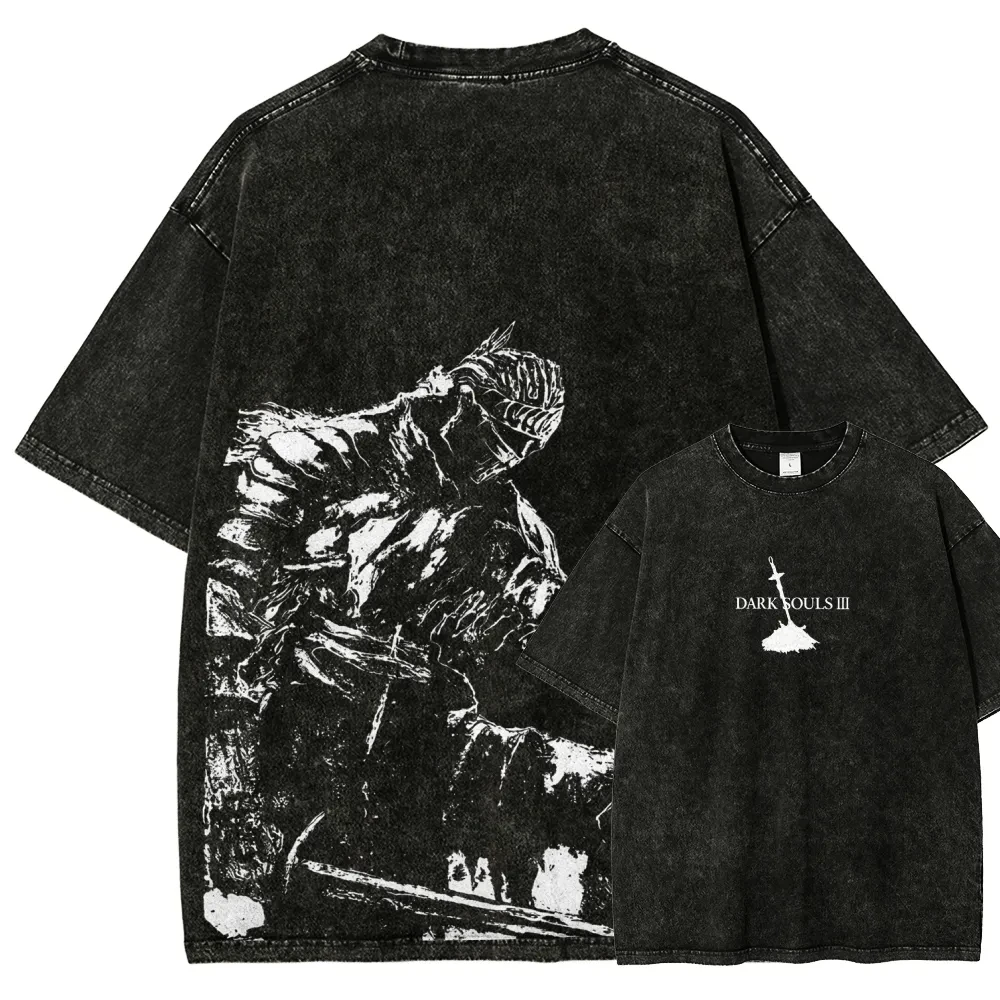 Hot Sale Classic Action GameDark Souls Nameless King Graphic Print T-Shirt Men Women Retro Washed Cotton Oversize Summer New Tee