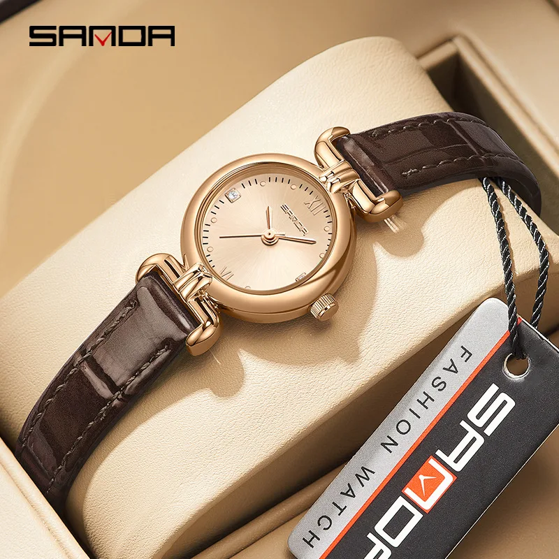 SANDA1126 Women's High Quality Quartz Watch with Diamond Sun Pattern Japanese Movement Waterproof Elegant Fashion Business Watch