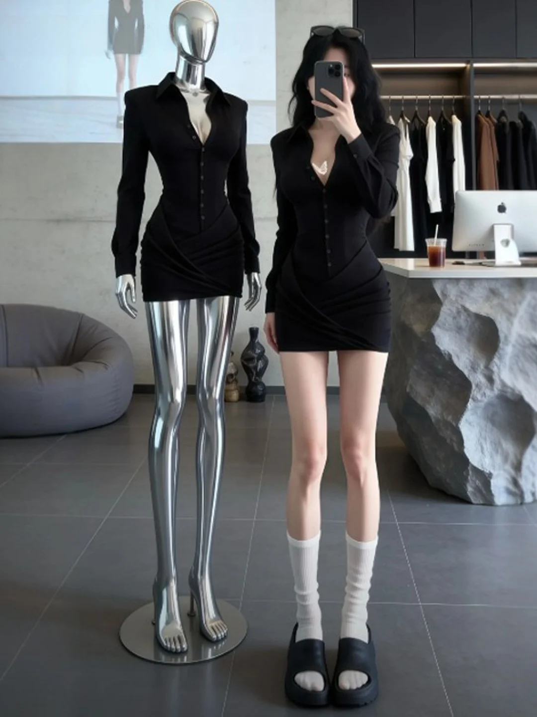 

Hebden Style Unique Super Stylish Waist-Cinching Bodycon Shirt Short Skirt Dress Spring 2026 High Waist Polyester Fiber