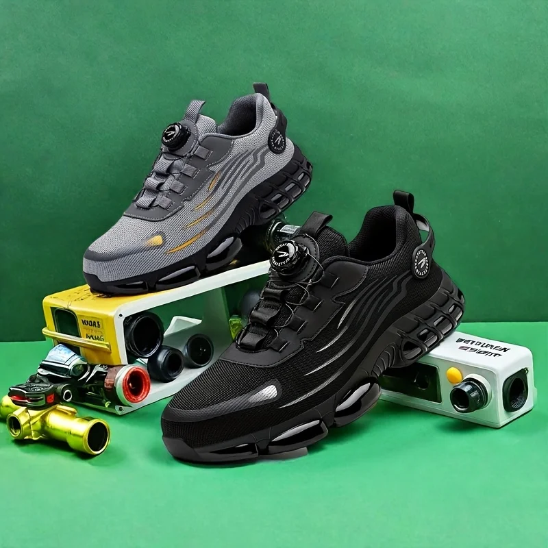 Botón giratorio, zapatos de seguridad de nuevo estilo, zapatos de trabajo antigolpes y antipinchazos para hombre, zapatillas de deporte de moda para hombre, protección de seguridad