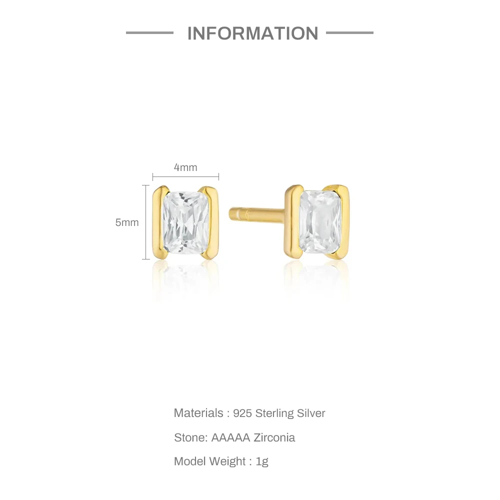 INS Style Square Zircon Mini Earring Pendientes Plata 925 Sterling Silver Earrings For Women Temperament Daily Jewelry