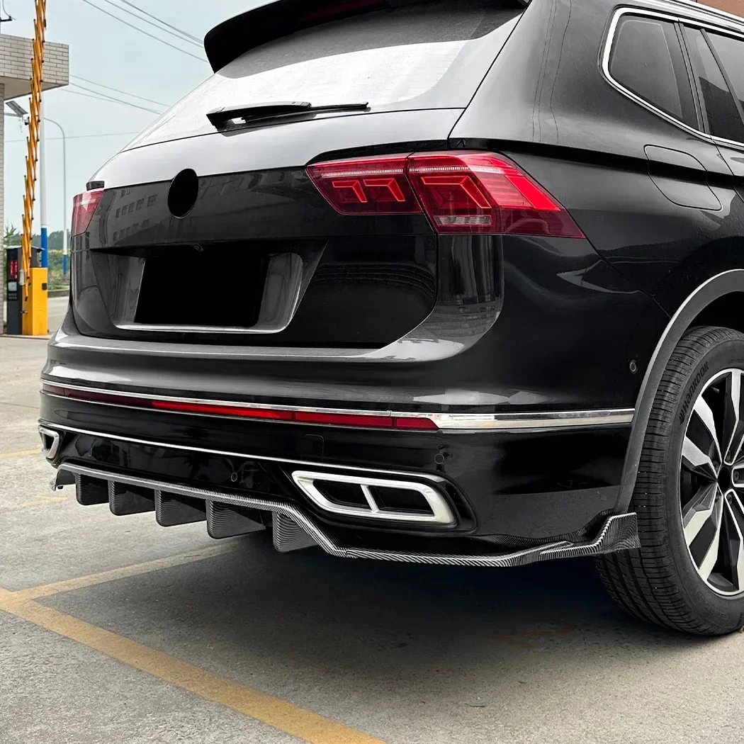 For Volkswage Tiguan MK2 Rline 2021 2022 2023 5 Fins Glossy Black Car Rear Bumper Diffuser Rear Side Splitters Spoiler Lip Cover