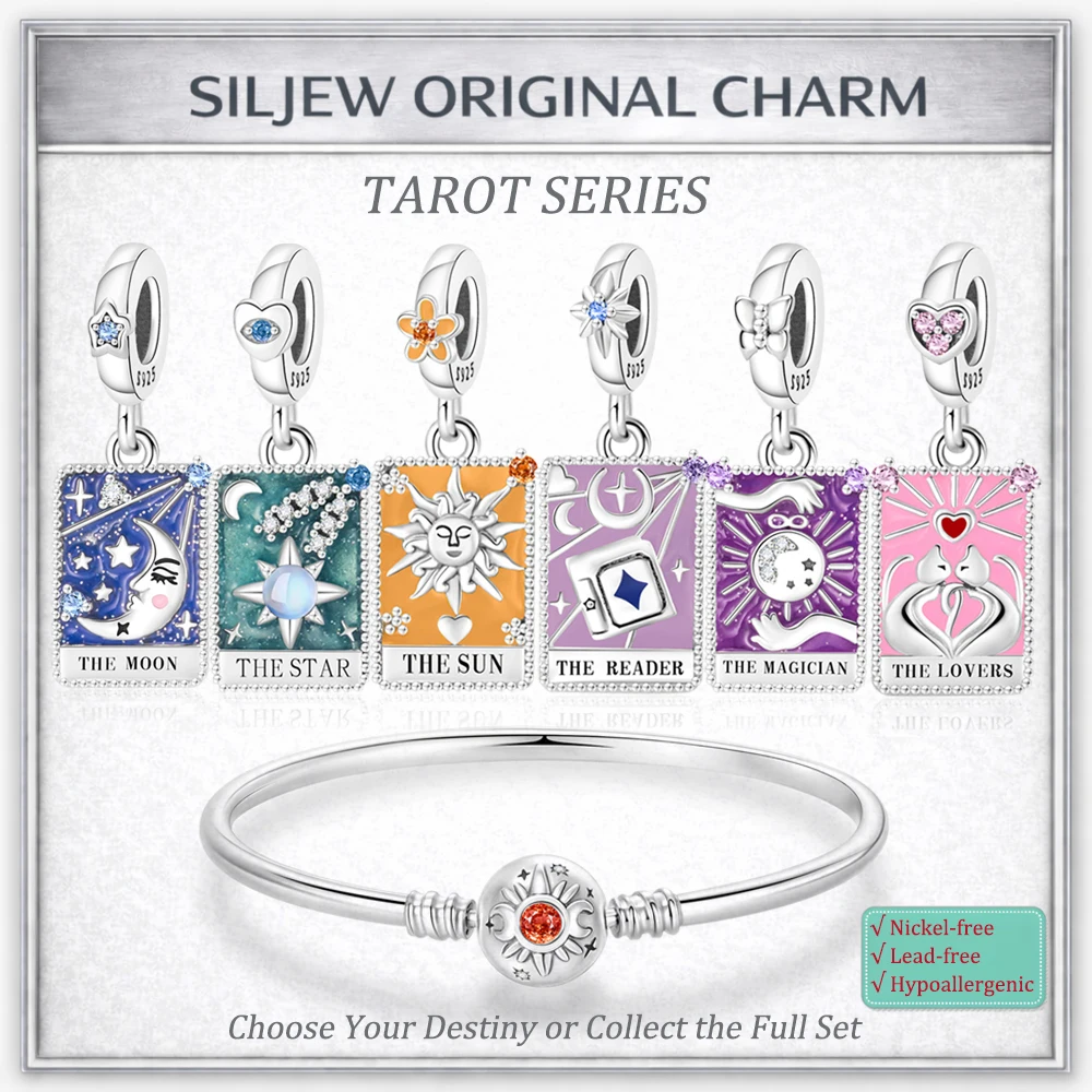 

Подвеска-шарм SilJew для карт Таро, серебро 925 пробы, в виде луны, звезды, солнца, для влюбленных, магов, гадателей, подходит для браслетов, DIY украшений, подарок