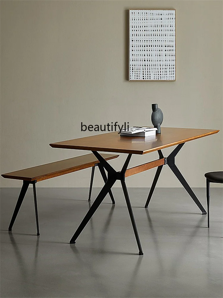 Nordic Simple Solid Wood Dining Table Modern Minimalist Creative Log Desk Industrial Style Iron Retro Domestic Dining Table