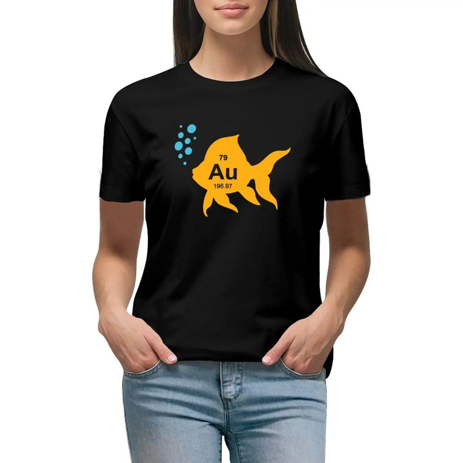 

Periodic Table Elemental Gold Fish T-Shirt customs Short sleeve tee spring clothes Women 2024