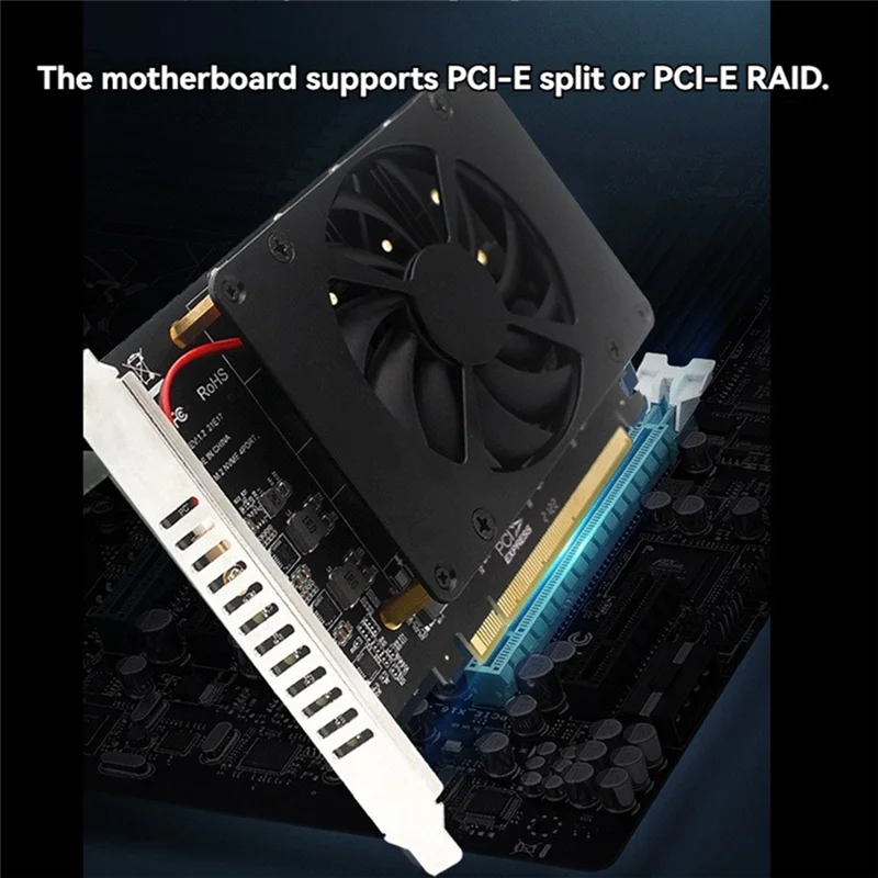 

Upgraded 4 Disk M.2 Nvme SSD Pcie X16 Adapter Expansion Card 4 X RAID 32Gbps Splitter Card With Cooling Fan