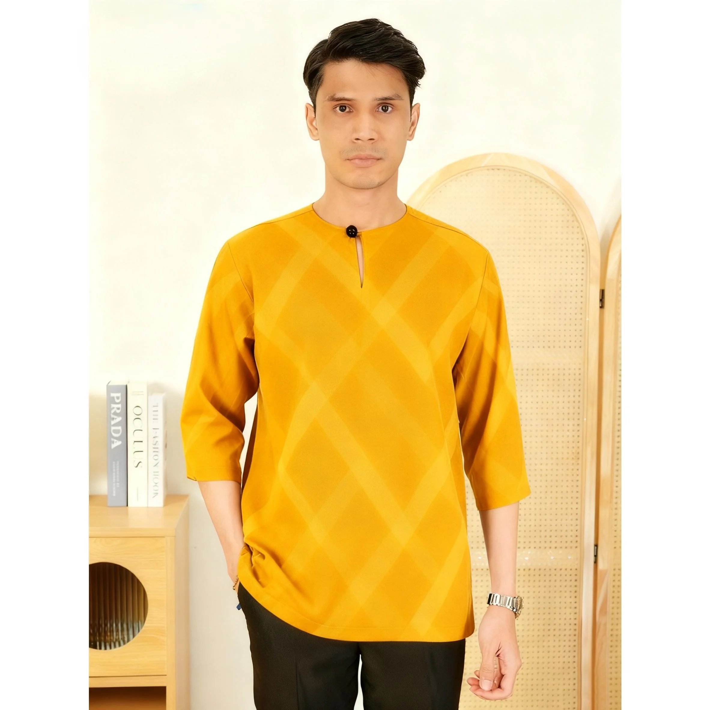 ملابس رجالية مسلمة الوقوف طوق الذهبي ثلاثية الأبعاد طباعة تي شيرتات قصيرة الاكمام العصرية ملابس كاجوال Ropa Arabe De Hombre الإسلامية #6