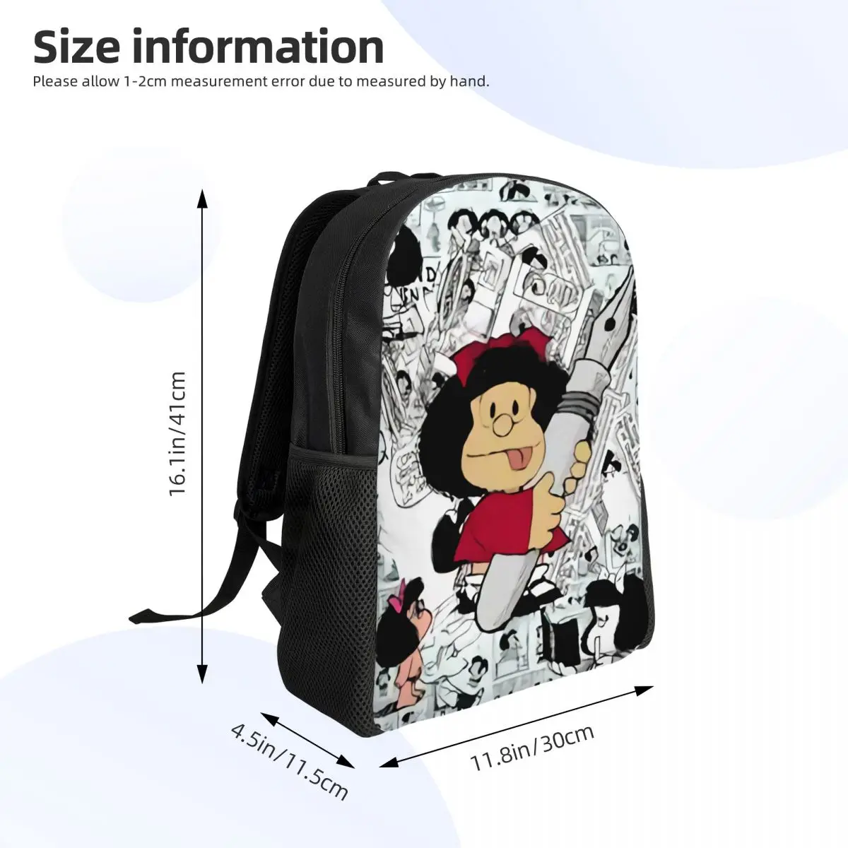 Mafalda Anime Laptop Backpack Men Women Fashion Bookbag for School College Student Cartoon Bag