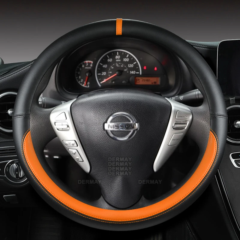 for Nissan Versa Sedan C11 N17 E12 N18 Versa Note Nissan Almera PU Leather Car Steering Wheel Cover Auto Accessories