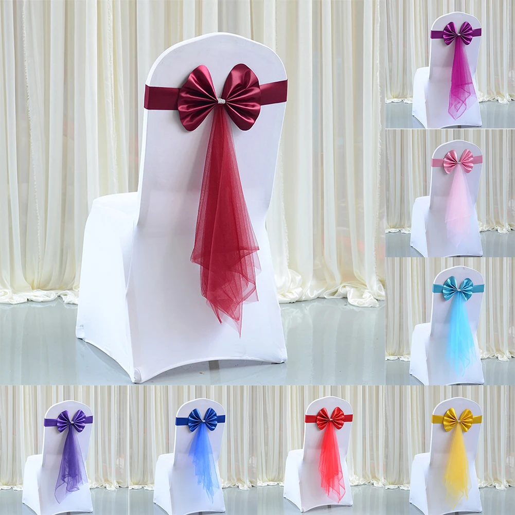 

10Pcs Bow Elastic Chair Sashes Cover Bands Wedding Chair Bow Knot Ribbon Tie For Party Hotel Event Banquet Birthday Decoration