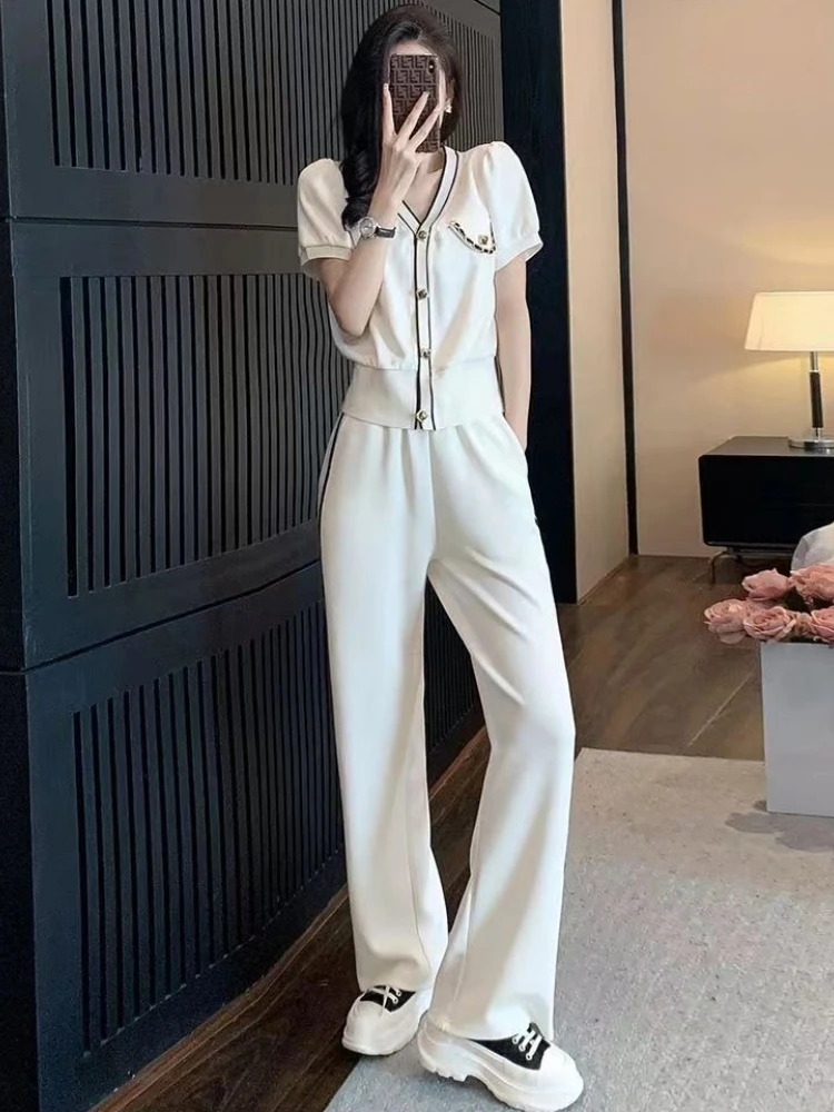 

Wide Leg Trousers Woman Promotion Top and Bottom Korea Stylish Co Ord Casual Elegant Groups of Chic Pant Sets for Women 2 Pieces
