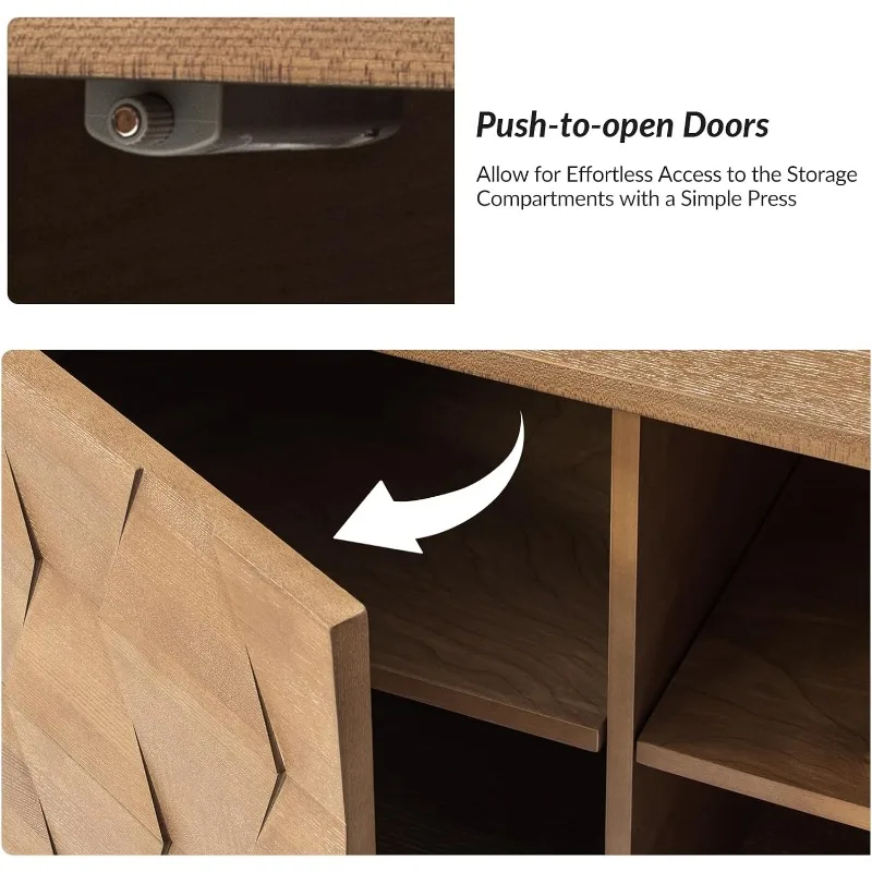 حامل تلفزيون حديث لمنتصف القرن مع خزانة تخزين، وترفيه تلفزيوني لأجهزة التلفاز مقاس 65 بوصة، وطاولة وحدة تحكم الوسائط لـ