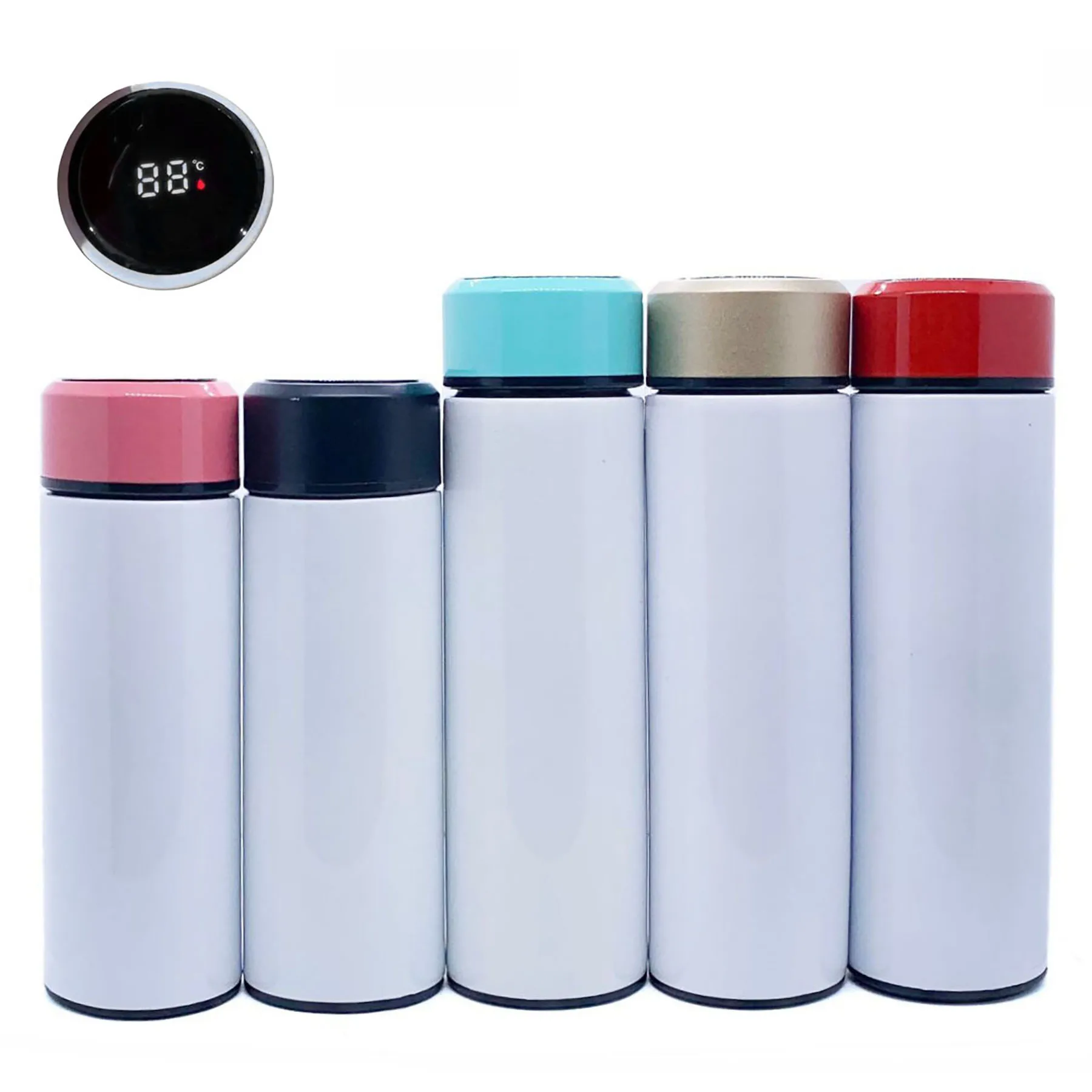 Sublimation Blank Stainless Steel Straight Cup Intelligent Temperature Display Insulated Cup Portable Vacuum Flasks DIY Bottles