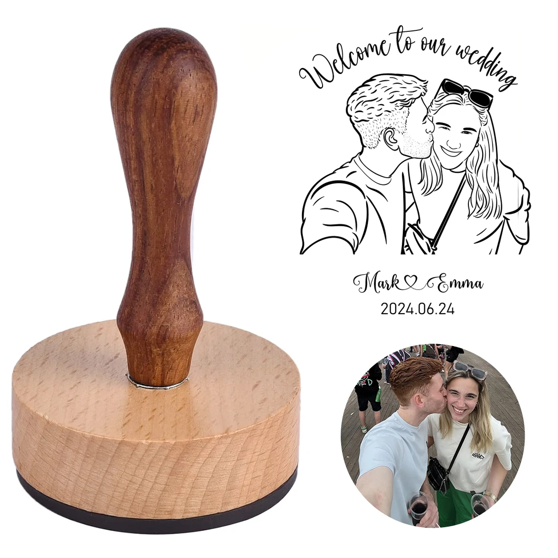 Timbro con ritratto personalizzato Logo Sigilli in legno Sigillo per matrimonio personalizzato Logo timbro per invito Logo aziendale Busta Sigillo personale