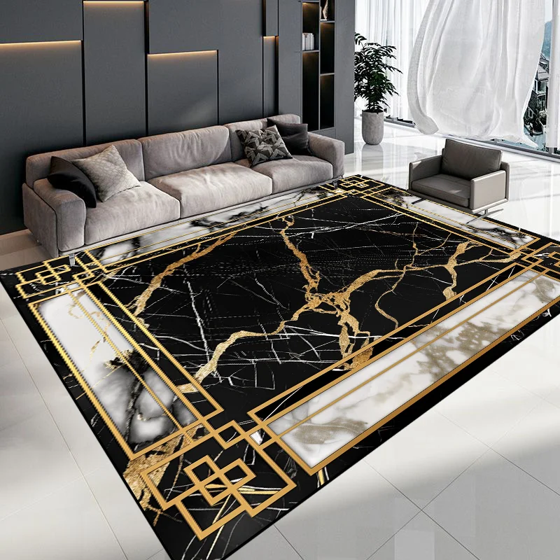 Modern Living Room Golden Carpets Luxury Marble Large Rugs Home Hotel Hall Area Floor Mat Room Decor Sofa Soft Rug Customizable