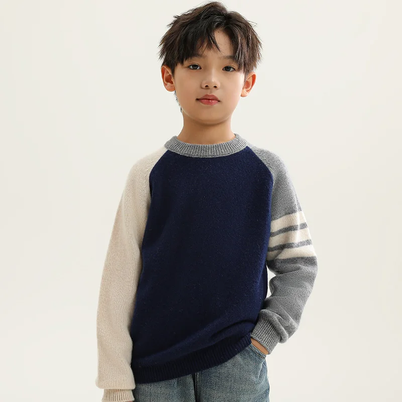 Unisex Style 100%  Merino Wool  Sweater Autumn And Winter  Pullover  Long Sleeve O-Neck  Basic  Children's Clothing Tops view 2