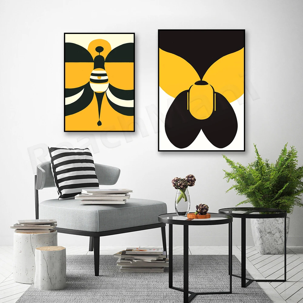 bee art, contemporary wall art prints, animals, contemporary, bauhaus design, mid-century, minimal wall art deco poster