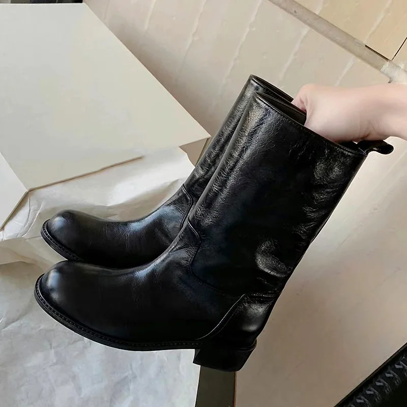 Jesień Zima Botki za kostkę Kobiety 2024 Moda nowa Slip On Chunky Platform Goth Boots Kobieta klasyczna Czarna gruba podeszwa skórzana buty