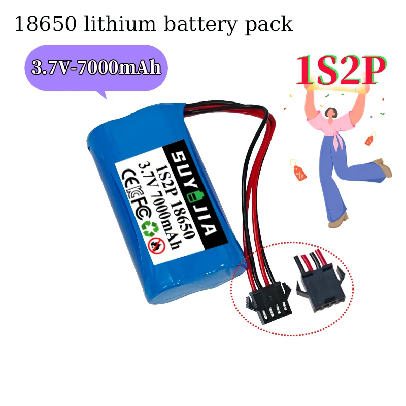 

3.7V 7000mAh 1S2P 18650 Lithium Ion Rechargeable Battery 3.7V 7000mAh with PCB for Speakers Radios Headlights Toys Etc. 4.2V