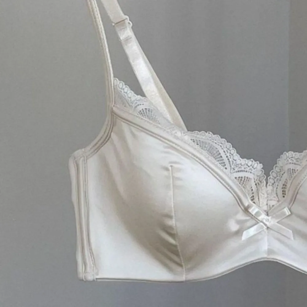 

Однотонный тонкий атласный беспроводной бюстгальтер-бра с кружевом, поддерживающий, для женщин, с эффектом пуш-ап, бесшовное белье, лето-весна