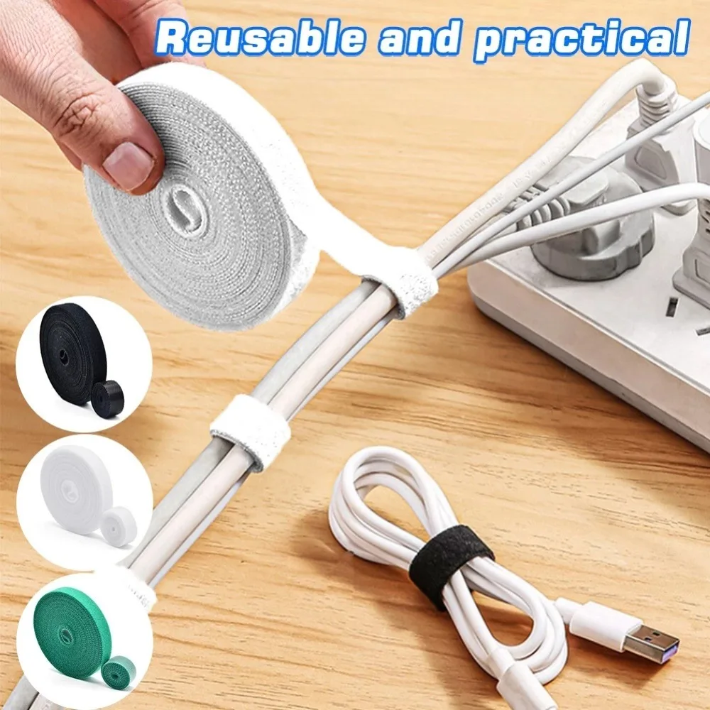 Nylon Hook Loop Cable Straps Reusable Fastening Tape Cable Ties Cord Organizer Double-Sided Hook and Loop Self-adhesive Tape