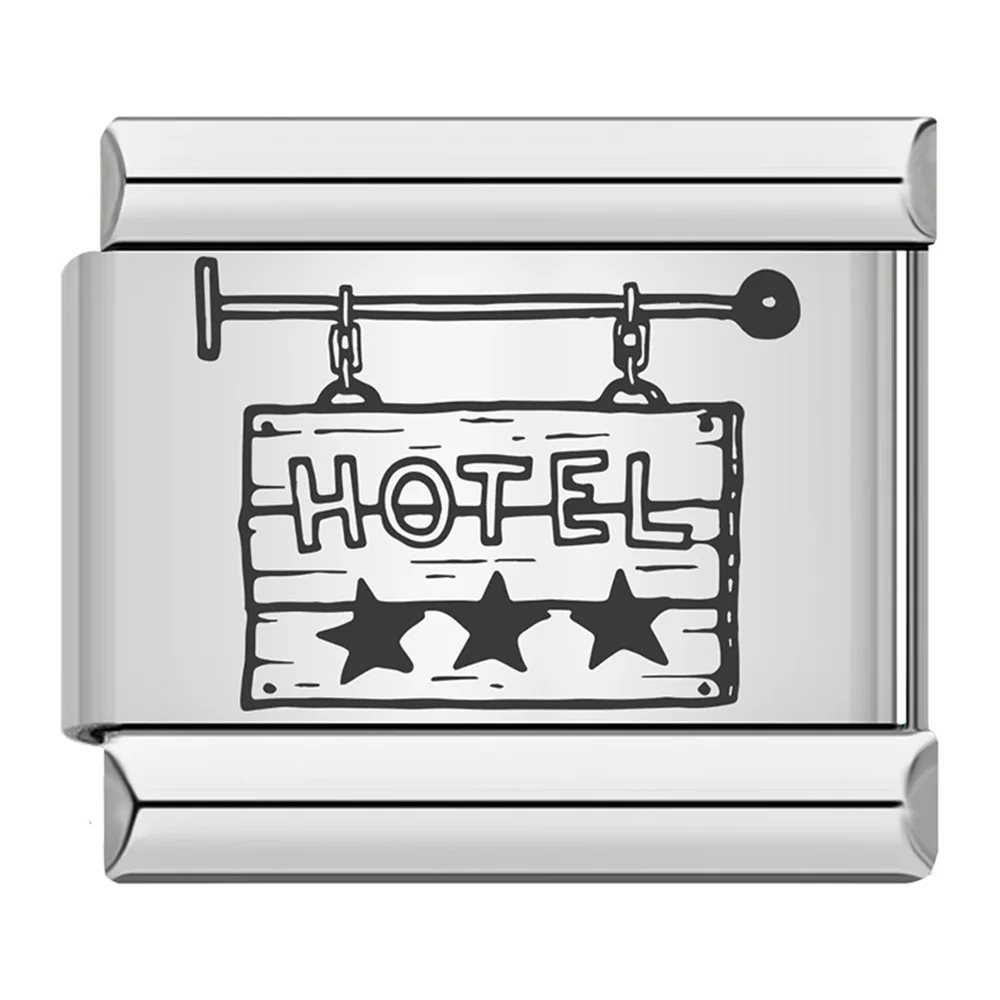 Modischer Charme-Kartenanhänger, Hotel-Pass, Kino, Ruder, Edelstahl-Laserschmuck, italienisches 9mm-Gliederarmband für Damen und Herren, DIY-Armbandherstellung – Detail 6