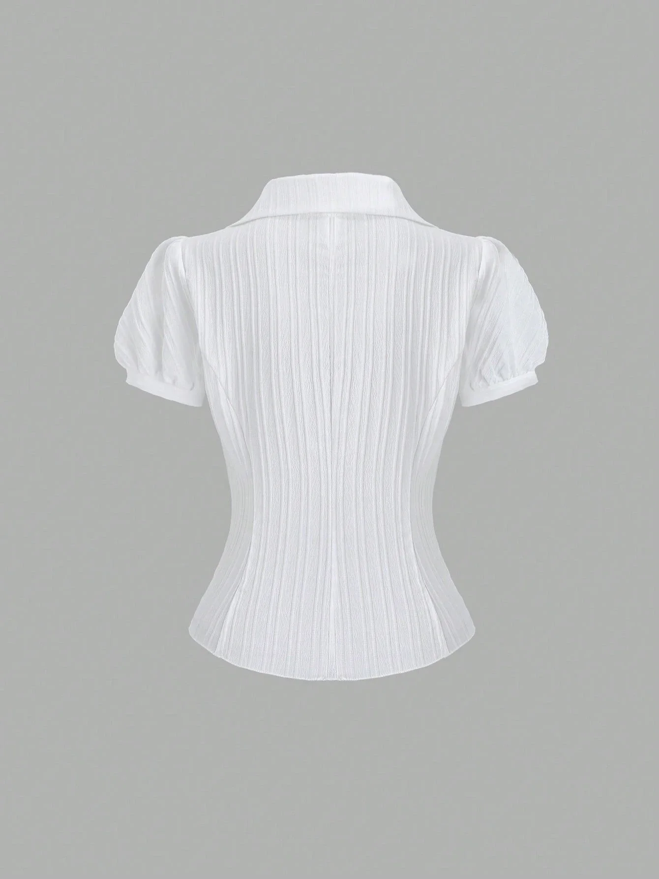 

Women's Elegant V-Neck Single-Breasted White Pleated Short Sleeve Blouse Spring Summer