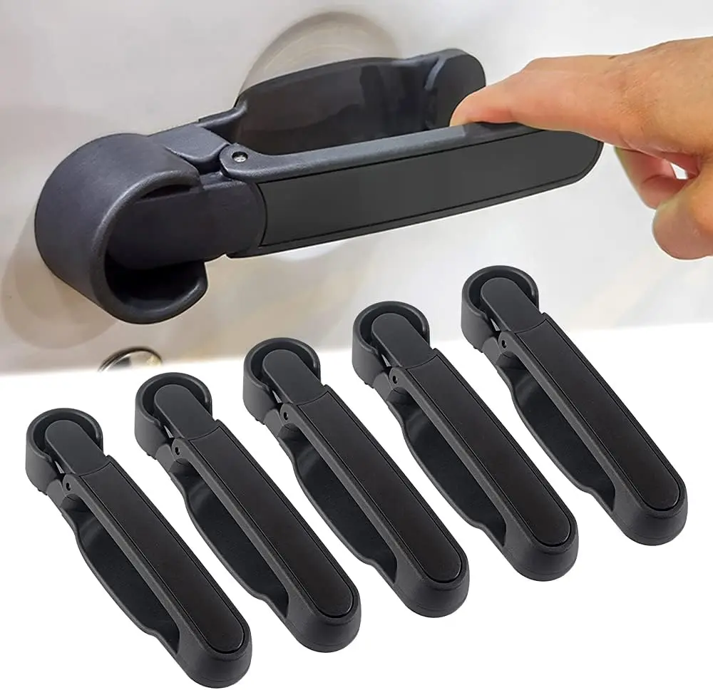 Door Handles Kit Compatible with 2007-2018 Jeep Wrangler JK JKU 4 Door No Pressing Button Release Exterior Handles (Black, 5PCS)