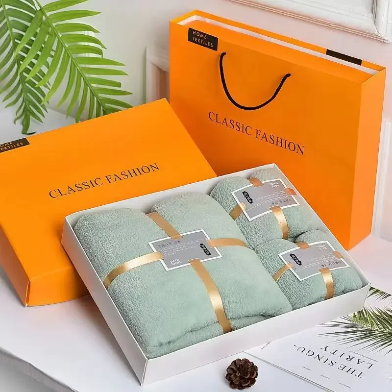 Bath 3 Piece Set Coral Velvet Towel and Bath Towel Three-piece Set of Gifts Gift Boxes Company Store Opening Wedding Return Gift