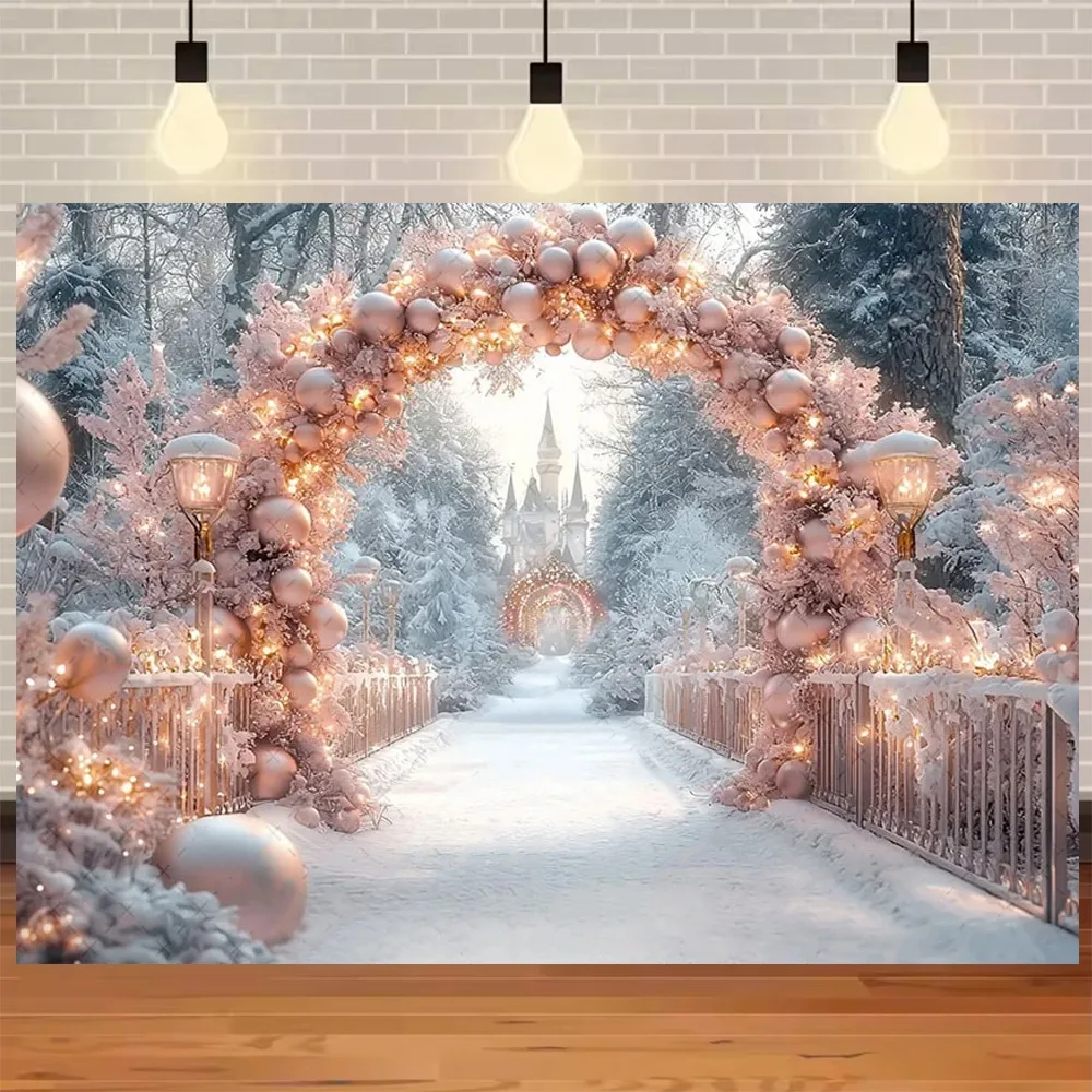 

Christmas Party Decor Backdrop Wonderland Snowflake Castle Xmas Tree Kids Family Portrait Photography Background Photo Studio