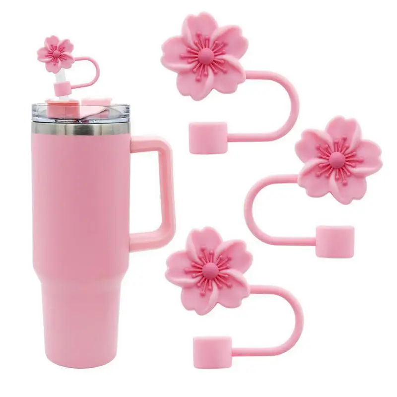 Straw Cover Caps for Stanley Cup Accessories Cute Flower Straw Toppers for Tumblers 10mm Silicone Straw Covers for Stanley