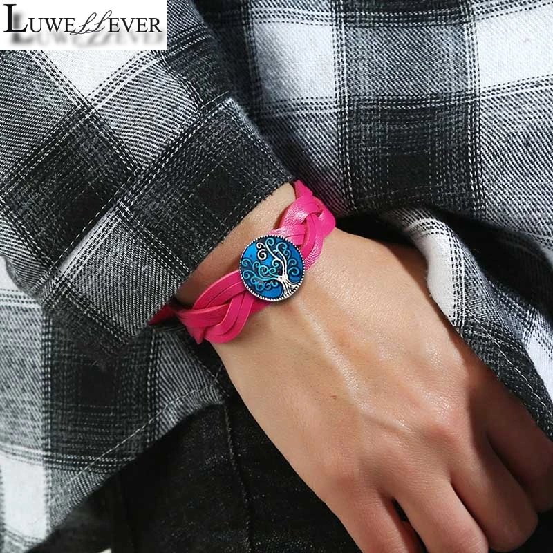 New Candy Colors 184 Real Genuine Leather Retro Fashion Bracelet 18mm Snap Button Bangle Charm Jewelry For Women Gift