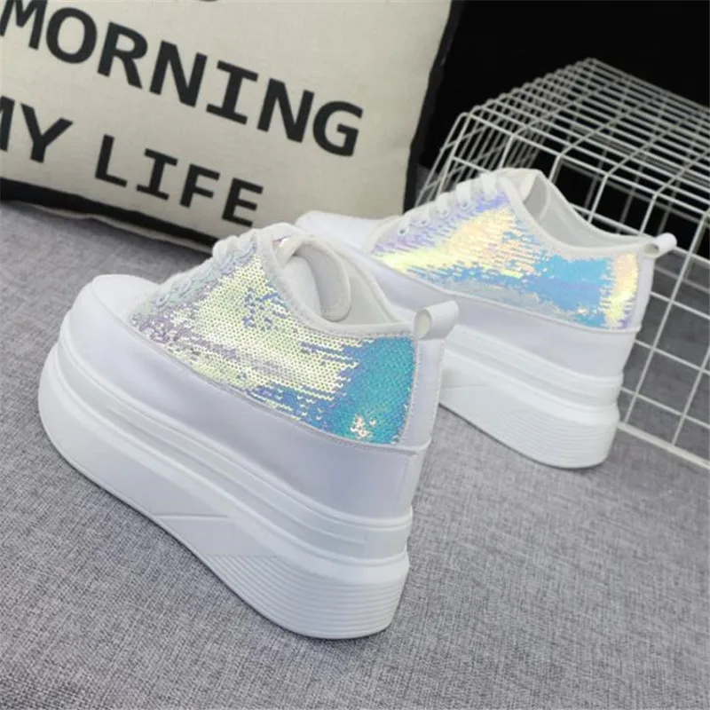 

Women's Sneakers Spring Sequined Casual Shoes Women Platform Heels Wedges Height Increasing Vulcanized Shoes