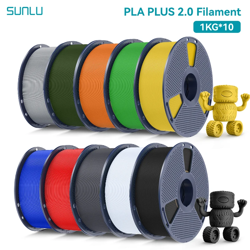 

SUNLU 10 кг PLA Plus 2,0 3D-нить 1,75 мм, аккуратная рана, более прочная, многоцветная, обновленная пластиковая нить PLA + для 3D-принтера
