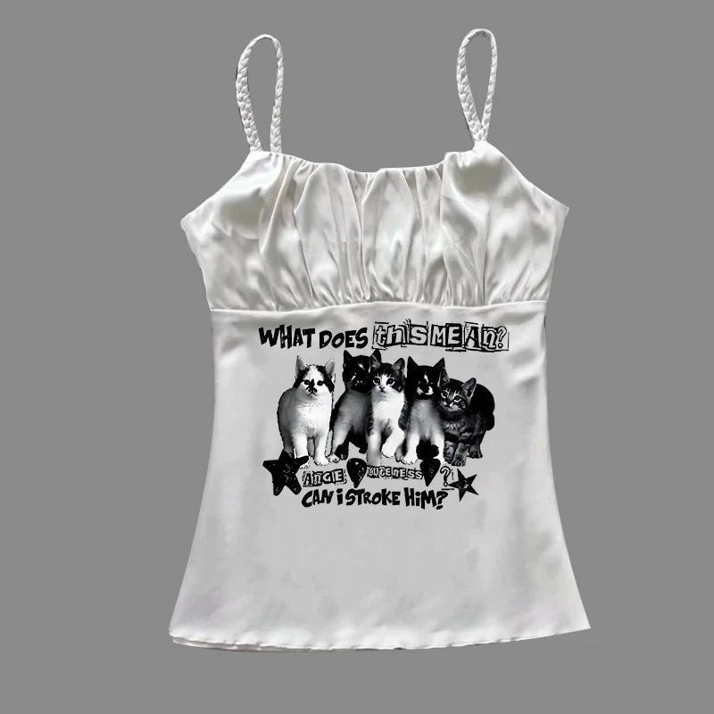 

Customizable 90s printed comfortable women's top, retro style summer DIY Runge top, fashionable slim fit vest