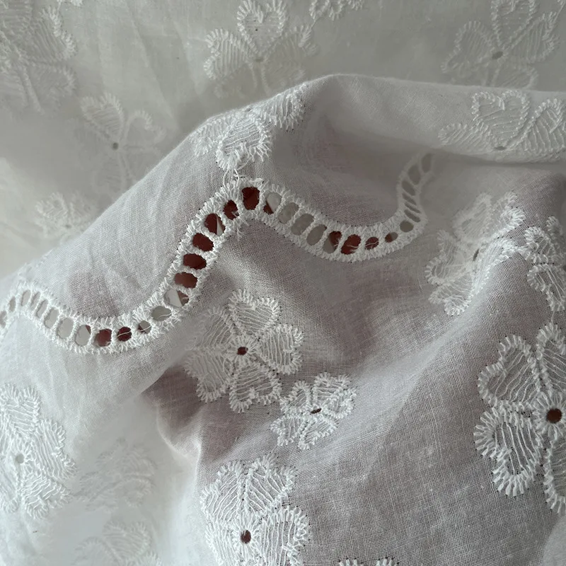 

New floral embroidery lace fabric cotton fabric white high quality embroidered fabric clothing shirt designer fabric by yard