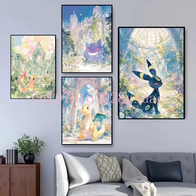 poster-classico-de-anime-pokemon-mewtwo-eevee-charizard-gardevoir-greninja-pintura-em-tela-aquarela-arte-de-parede-pintura-decorativa