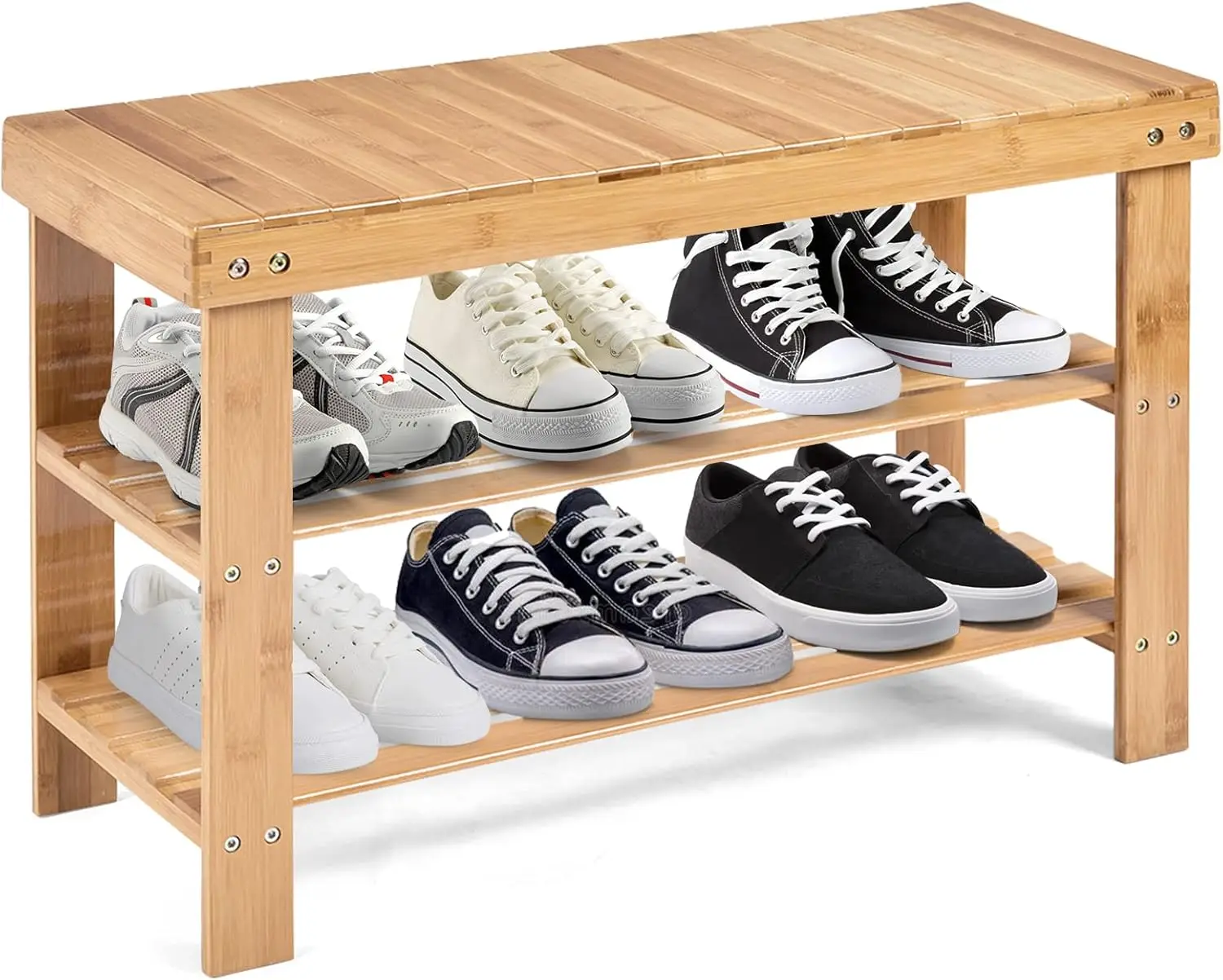 

Entryway Shoe Bench, Bamboo Shoe Shelf Organizer Holds Up To 6 Pairs, 3-Tier Natural Shoe Storage Ra Heels, Ss For Entry,