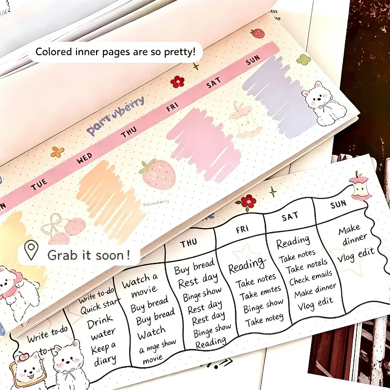 INS Westie Puppy Weekly Planner Memo Notepad, 4 Designs Color Pages To-do Checklist Pad, Cute Stationery Gift for Planner Lover