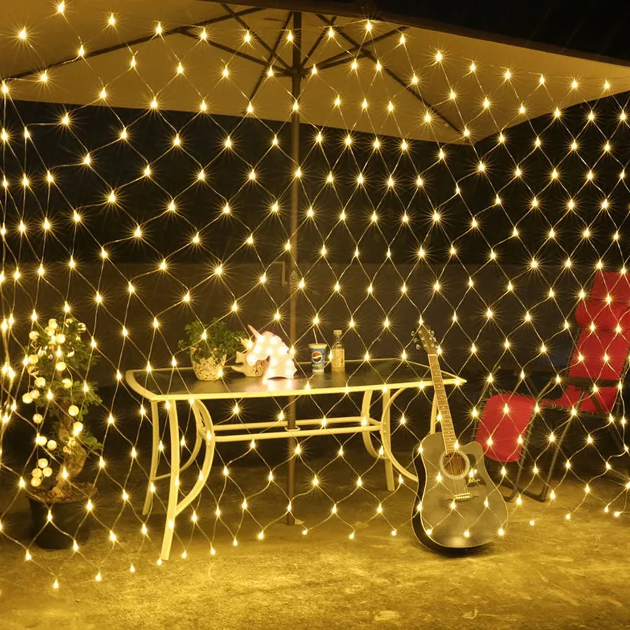 Solar or EU Plug Net Light Mesh Fairy Lights Waterproof Garland With 8 Modes Timer Christmas Decorations For Home 3M*2M Holiday