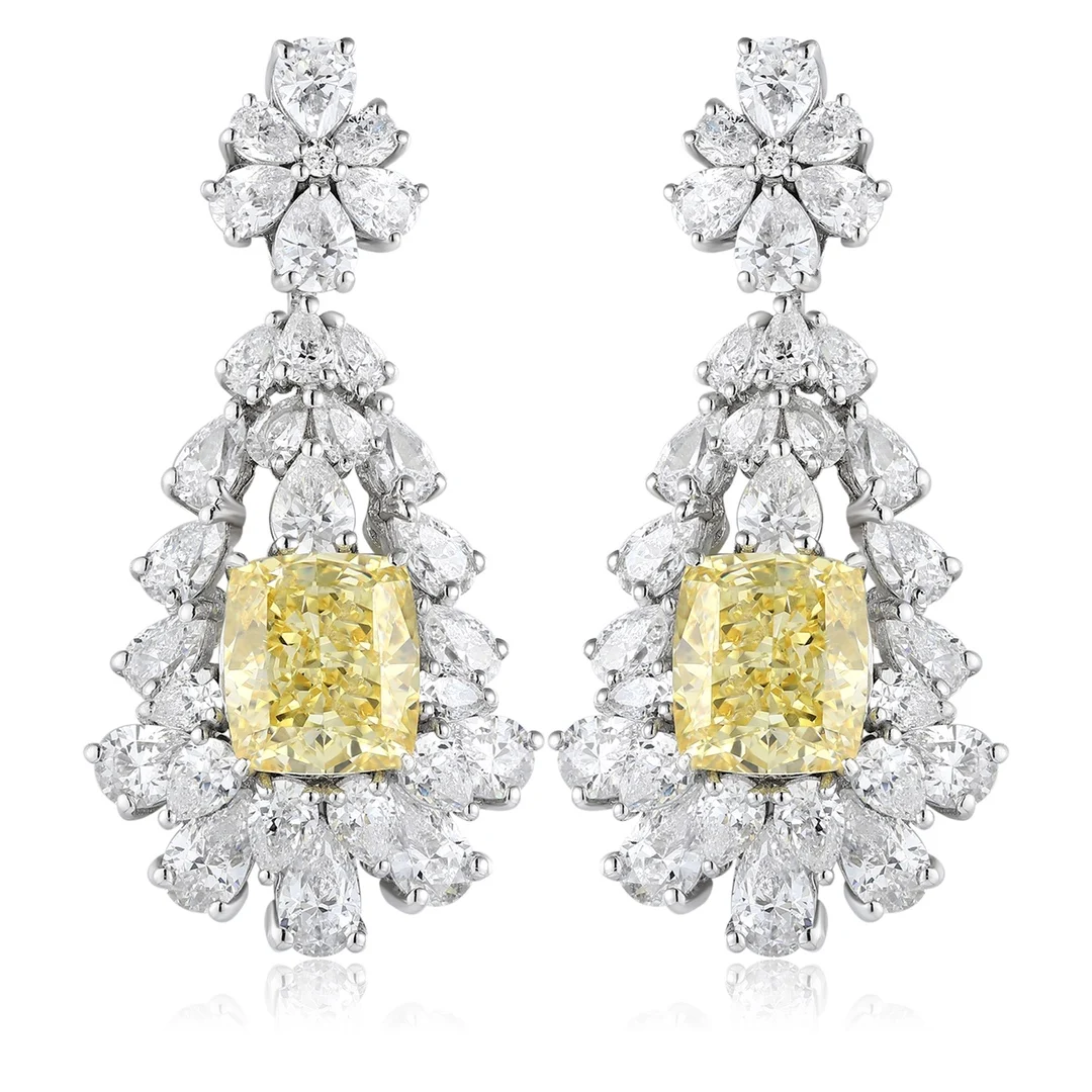 

S925 Серебряные серьги для женщин 4CT с имитацией желтых бриллиантов, набор серег для ее свадебной вечеринки, идеи подарков, винтажные ювелирные изделия