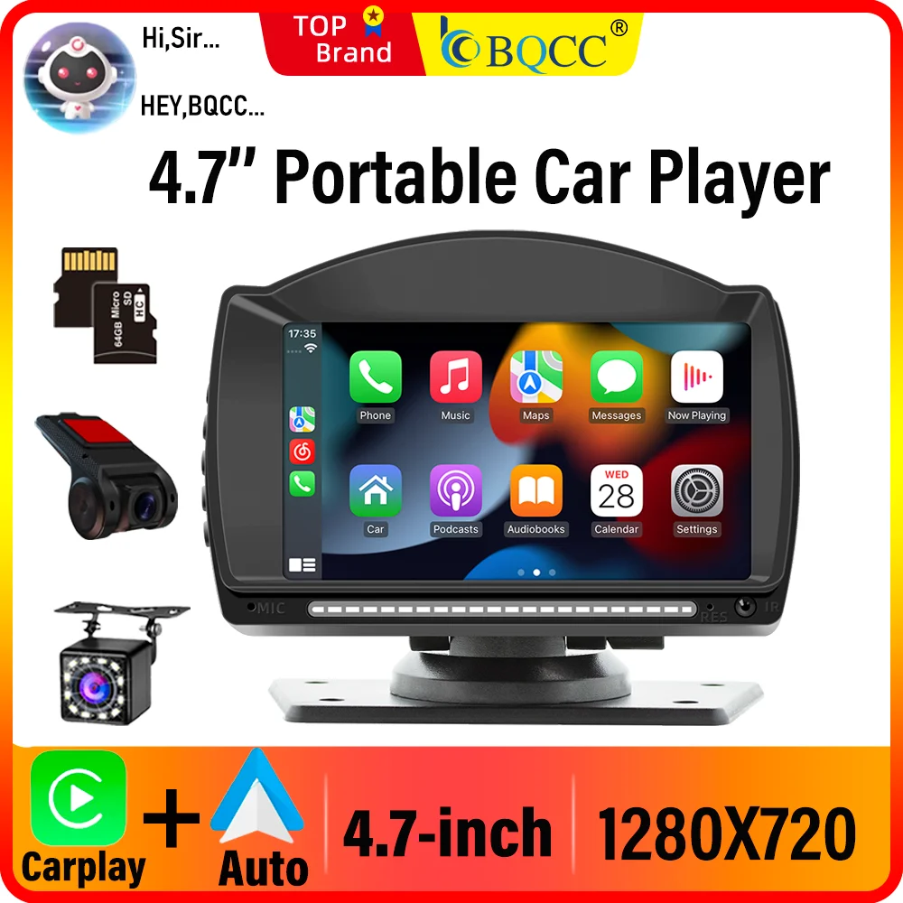 

BQCC 2 DIN 4.7'' IPS Display Portable Car Radio Wireless Carply Android AUTO Mirrorlink Dual USB Multimedia Smart BT Car Player