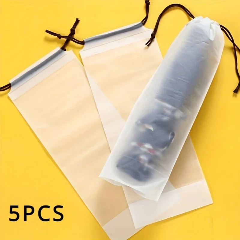 5pcs Transparent Waterproof Umbrella Storage Bag Portable Reusable Drawstring Bag Home Storage Organizer Umbrella Accessories