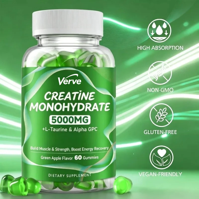 5 Grams of Creatine Gummies Containing L-taurine and Alpha Gpc for Strength and Muscle Health Support