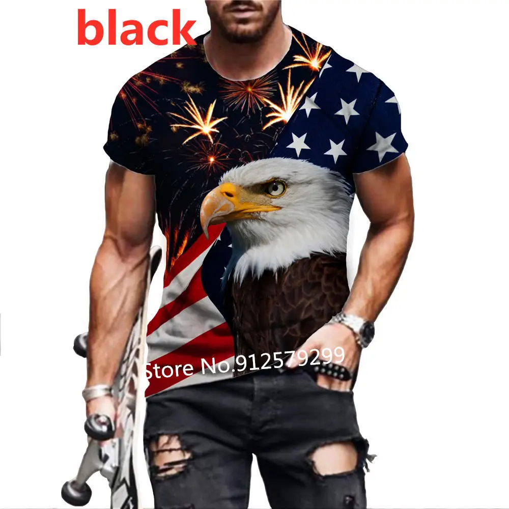 2024 Summer American Flag Eagle 3D Print T Shirt Men\'s O Neck Short Sleeve Animal Funny Usa Graphic Male Tee Tops