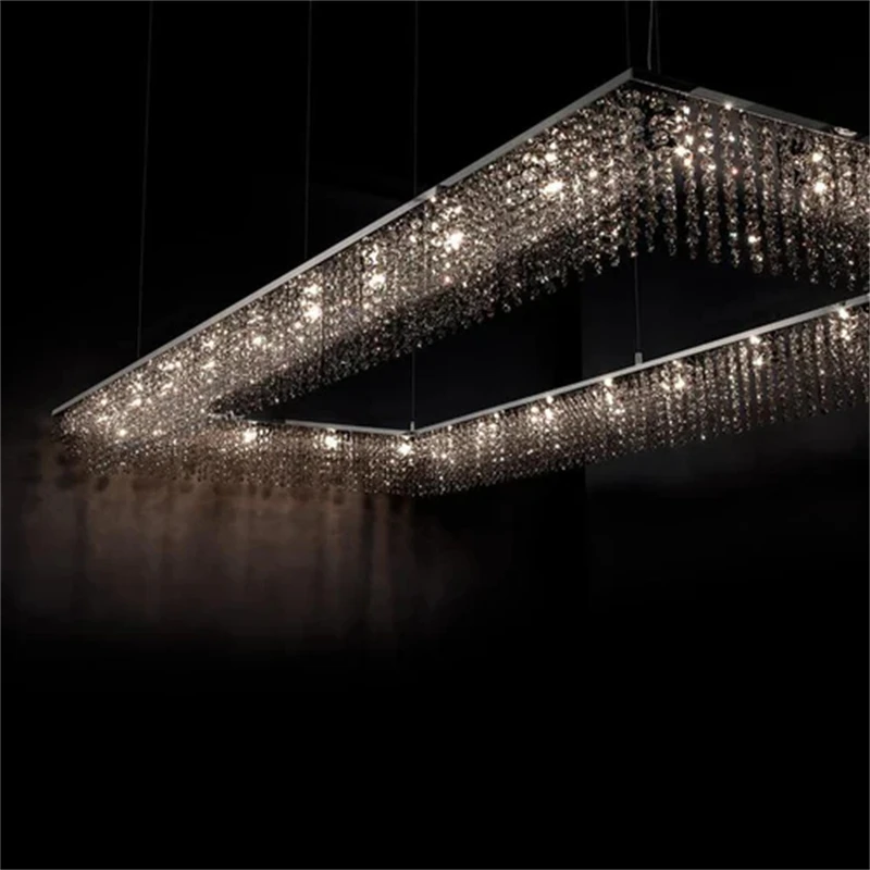 Modern Light Luxury Crystal Restaurant Chandelier Creative Rectangle Hotel Villa Lamp in the Living Room