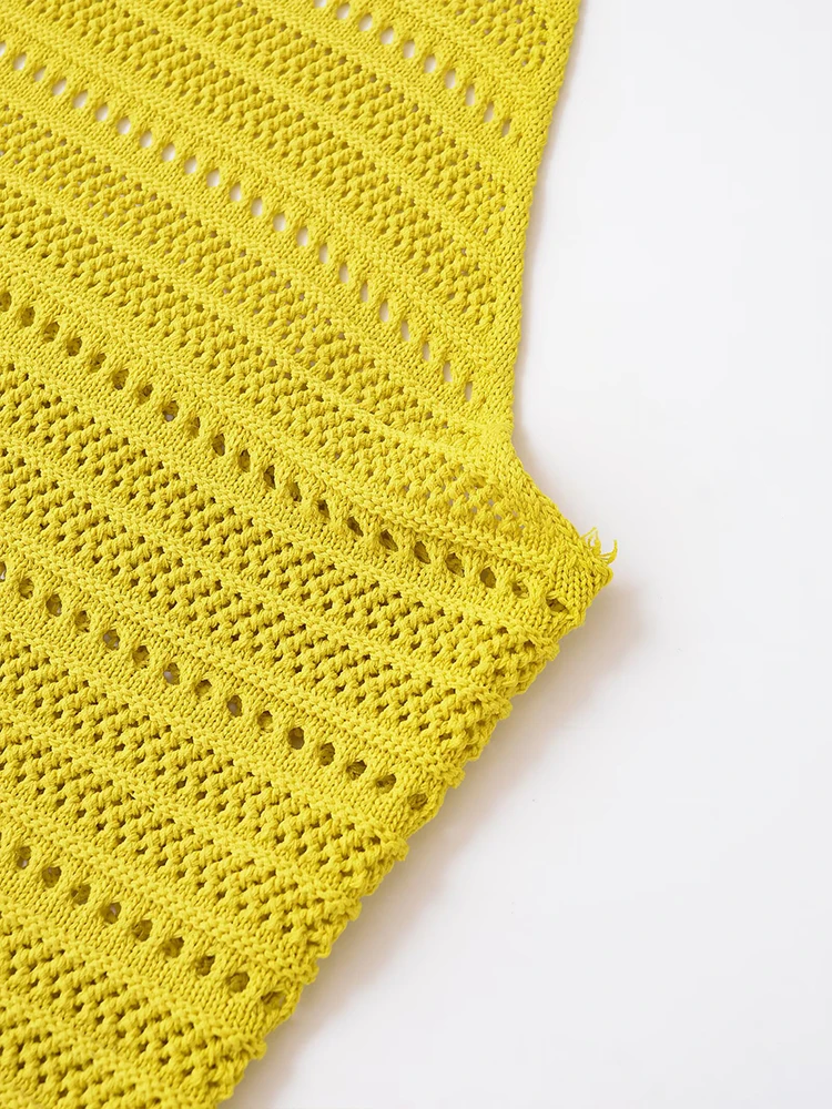 สไตล์ยุโรปและอเมริกาใหม่ของผู้หญิงสไตล์วันหยุดกลวงเนื้อเชือกแขวนคอคอเปลือยลูกไม้ขึ้นเสื้อกันหนาวแขนกุด